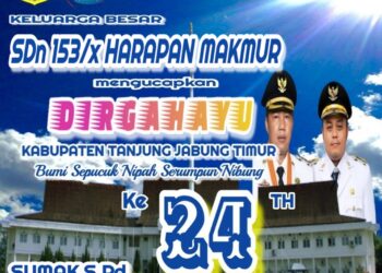 Keluarga Besar SDN 153/X Desa Harapan Makmur Mengucapkan Dirgahayu HUT Kab. Tanjabtim Ke 24