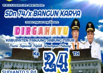 Keluarga Besar SDN 74/ X Bangun Karya Mengucapkan Dirgahayu HUT Kab. Tanjabtim ke 24