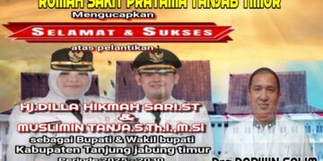Keluarga Besar RSUD Pratama Kec Rantau Rasau Mengucapkan Selamat Atas Di Lantik nya Bupati Dan Wakil Bupati Tanjabtim H. Dillah Hich ST – Muslimin Tanja M.SI Oleh Presiden Bapak Prabowo Subianto