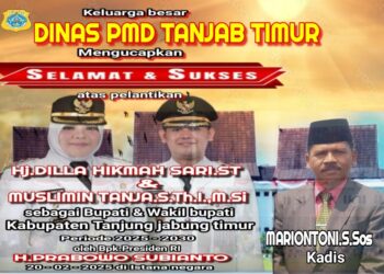Keluarga Besar Dinas PMD Kab. Tanjabtim Mengucapkan Selamat Atas Di Lantik nya Bupati Dan Wakil Bupati Tanjabtim H. Dillah Hich ST – Muslimin Tanja M.SI Oleh Presiden Bapak Prabowo Subianto