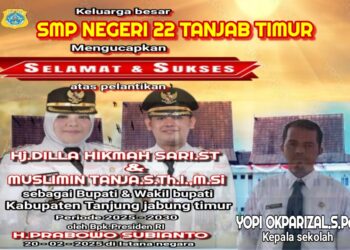 Keluarga Besar SMPN 22 Tanjabtim Mengucapkan Selamat Atas Di Lantik nya Bupati Dan Wakil Bupati Tanjabtim H. Dillah Hich ST – Muslimin Tanja M.SI Oleh Presiden Bapak Prabowo Subianto