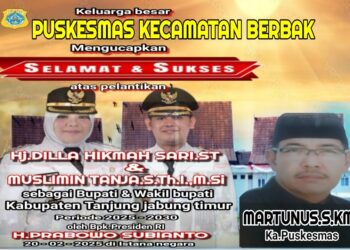 Keluarga Besar Puskesmas Kec. Berbak Mengucapkan Selamat Atas Di Lantik nya Bupati Dan Wakil Bupati Tanjabtim H. Dillah Hich ST – Muslimin Tanja M.SI Oleh Presiden Bapak Prabowo Subianto