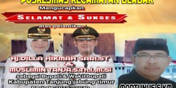 Keluarga Besar Puskesmas Kec. Berbak Mengucapkan Selamat Atas Di Lantik nya Bupati Dan Wakil Bupati Tanjabtim H. Dillah Hich ST – Muslimin Tanja M.SI Oleh Presiden Bapak Prabowo Subianto