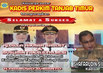 Keluarga Besar Dinas Perkim Kab Tanjabtim Mengucapkan Selamat Atas Di Lantik nya Bupati Dan Wakil Bupati Tanjabtim H. Dillah Hich ST – Muslimin Tanja M.SI Oleh Presiden Bapak Prabowo Subianto