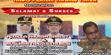 Keluarga Besar Dinas Perkim Kab Tanjabtim Mengucapkan Selamat Atas Di Lantik nya Bupati Dan Wakil Bupati Tanjabtim H. Dillah Hich ST – Muslimin Tanja M.SI Oleh Presiden Bapak Prabowo Subianto