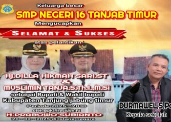 Keluarga Besar SMPN 16 Mengucapkan Selamat Atas Dilantik nya H Dillah Hich ST – Muslimin Tanja M.SI Oleh Presiden Prabowo Subianto
