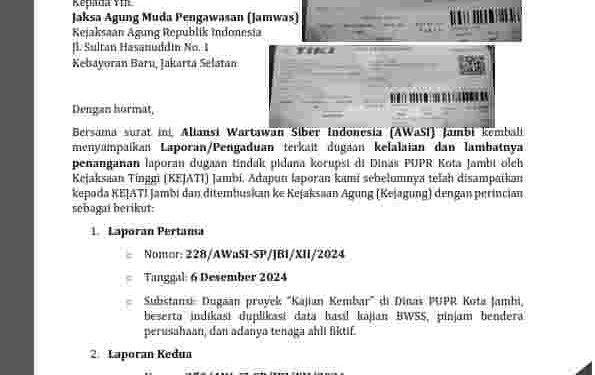 “AWaSI Jambi Laporkan ‘Proyek Duplikasi’ ke Jamwas RI: Pastikan Korupsi Tidak Lagi Berjaya di Bumi Sepucuk Jambi Sembilan Lurah”