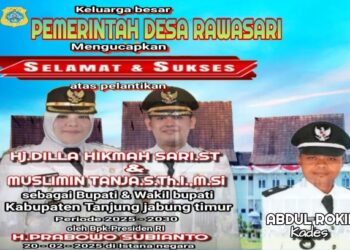Keluarga Besar Pemerintah Desa Rawasari  Mengucapkan Selamat Atas Pelantikan Bupati Dan Wakil Bupati Tanjung Jabung Timur Oleh Presiden RI Bapak H. Prabowo Subianto