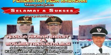 Keluarga Besar Pemerintah Desa Rawasari  Mengucapkan Selamat Atas Pelantikan Bupati Dan Wakil Bupati Tanjung Jabung Timur Oleh Presiden RI Bapak H. Prabowo Subianto
