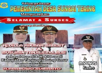 Keluarga Besar Pemerintah Desa Sungai Tering Mengucapkan Selamat Atas Pelantikan Bupati Dan Wakil Bupati Tanjung Jabung Timur Oleh Presiden RI Bapak H. Prabowo Subianto