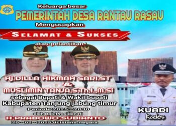 Keluarga Besar Pemerintah Rasau Desa  Mengucapkan Selamat Atas Pelantikan Bupati Dan Wakil Bupati Tanjung Jabung Timur Oleh Presiden RI Bapak H. Prabowo Subianto