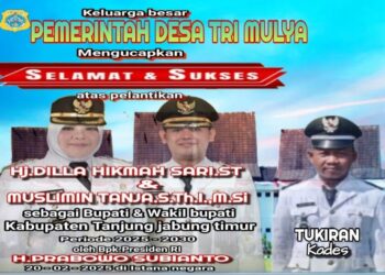 Keluarga Besar Pemerintah Desa Trimulyo Mengucapkan Selamat Atas Pelantikan Bupati Dan Wakil Bupati Tanjung Jabung Timur Oleh Presiden RI Bapak H. Prabowo Subianto