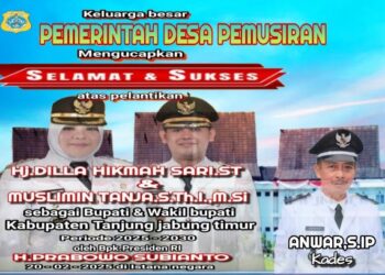 Keluarga Besar Pemerintah Desa Pemusiran Mengucapkan Selamat Atas Pelantikan Bupati Dan Wakil Bupati Tanjung Jabung Timur Oleh Presiden RI Bapak H. Prabowo Subianto
