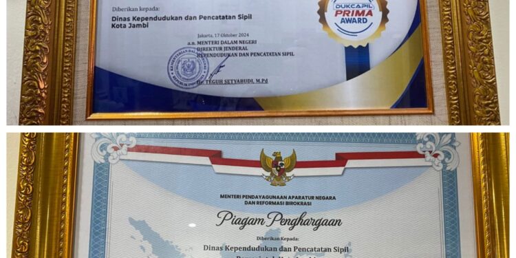 Dukcapil Kota Jambi Borong Penghargaan Nasional, Raih Dukcapil Prima Award dan Predikat Pelayanan Prima