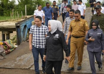 Komisi 1 Dan Anggota Banggar DPRD Tanjabtimur Tinjau Jembatan Muara Sabak Pasca Insiden Tabrakan Kapal 